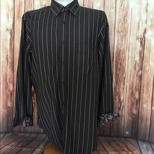 Bugatchi  Dk Gray Striped Long Sleeve Shirt SZ LG
